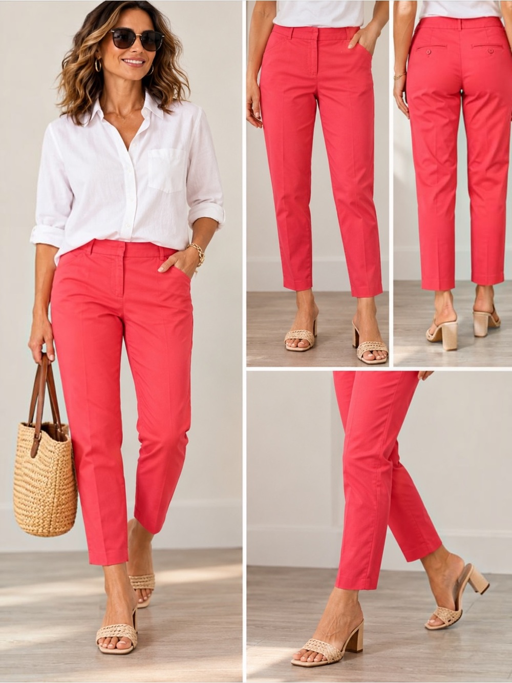 Zac & Rachel Coral Pink Stretch Slim Ankle Pants Size 10 Cotton Blend